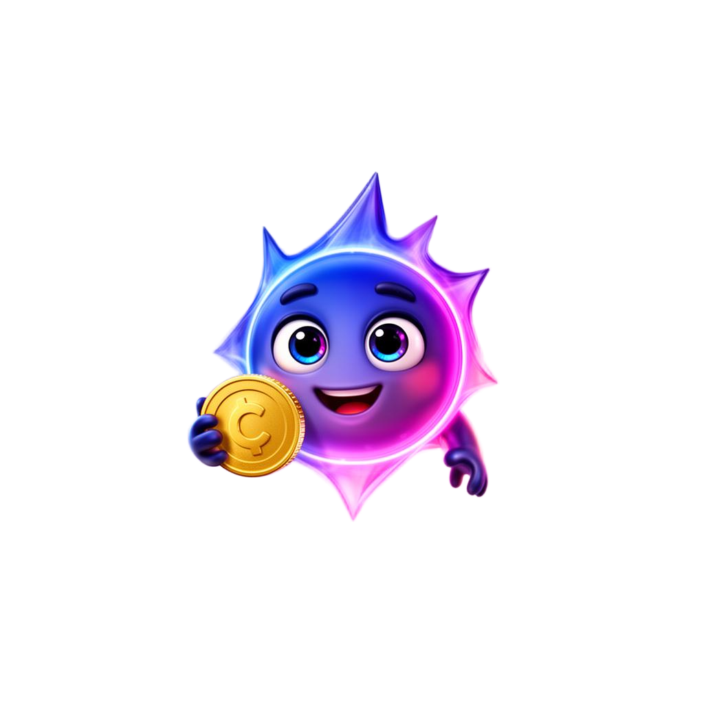 Sparky mascot holding a coin